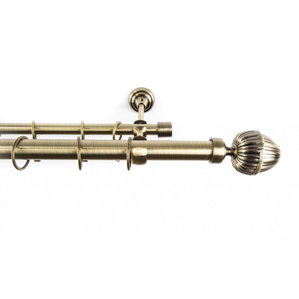 Galerie dubla metalica Ball 25mm cu 16mm, auriu antic, 240 cm